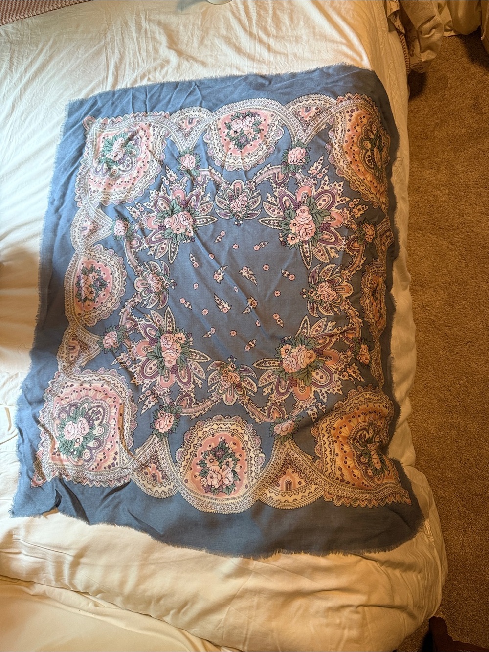 Axcess Blue Wool scarf with pink floral design